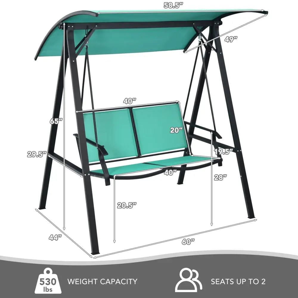 2 Person Patio Swing with Weather Resistant Glider and Adjustable Canopy-Green - Green - Porch Swings