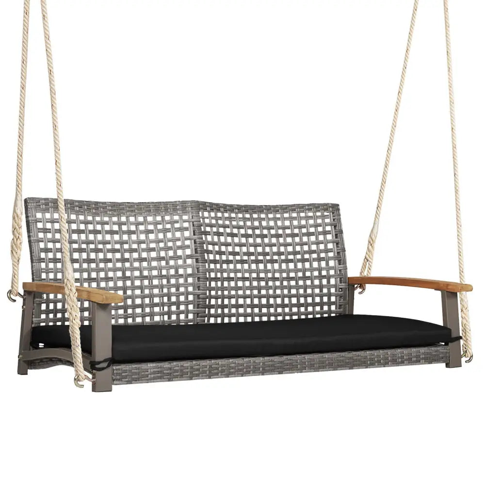 2-Person Patio Wicker Hanging Swing Chair-Black - Black - Porch Swings
