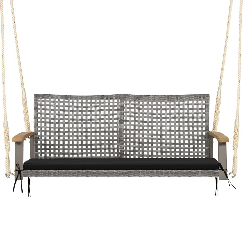 2-Person Patio Wicker Hanging Swing Chair-Black - Black - Porch Swings