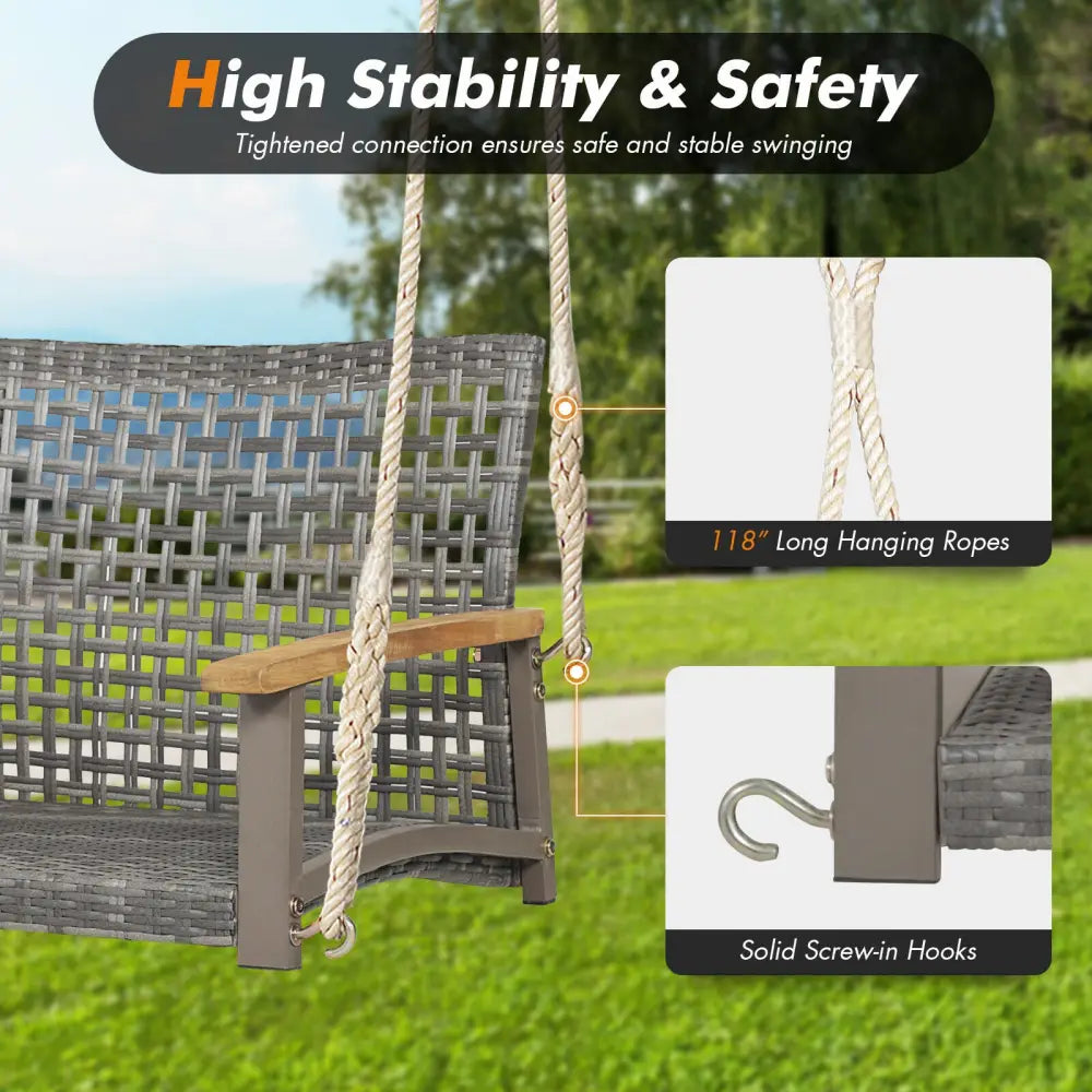 2-Person Patio Wicker Hanging Swing Chair-Off White - Off White - Porch Swings