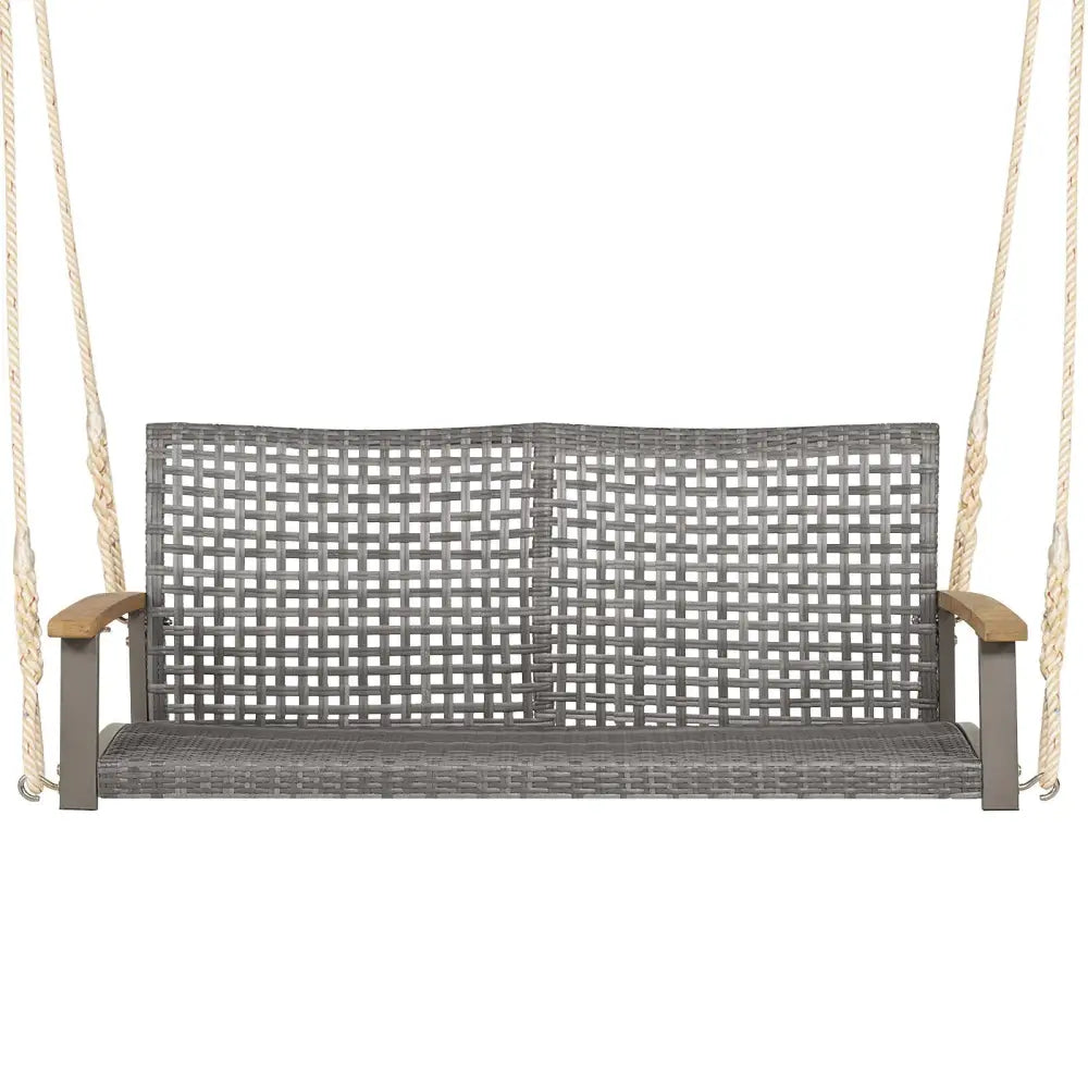 2-Person Patio Wicker Hanging Swing Chair-Off White - Off White - Porch Swings
