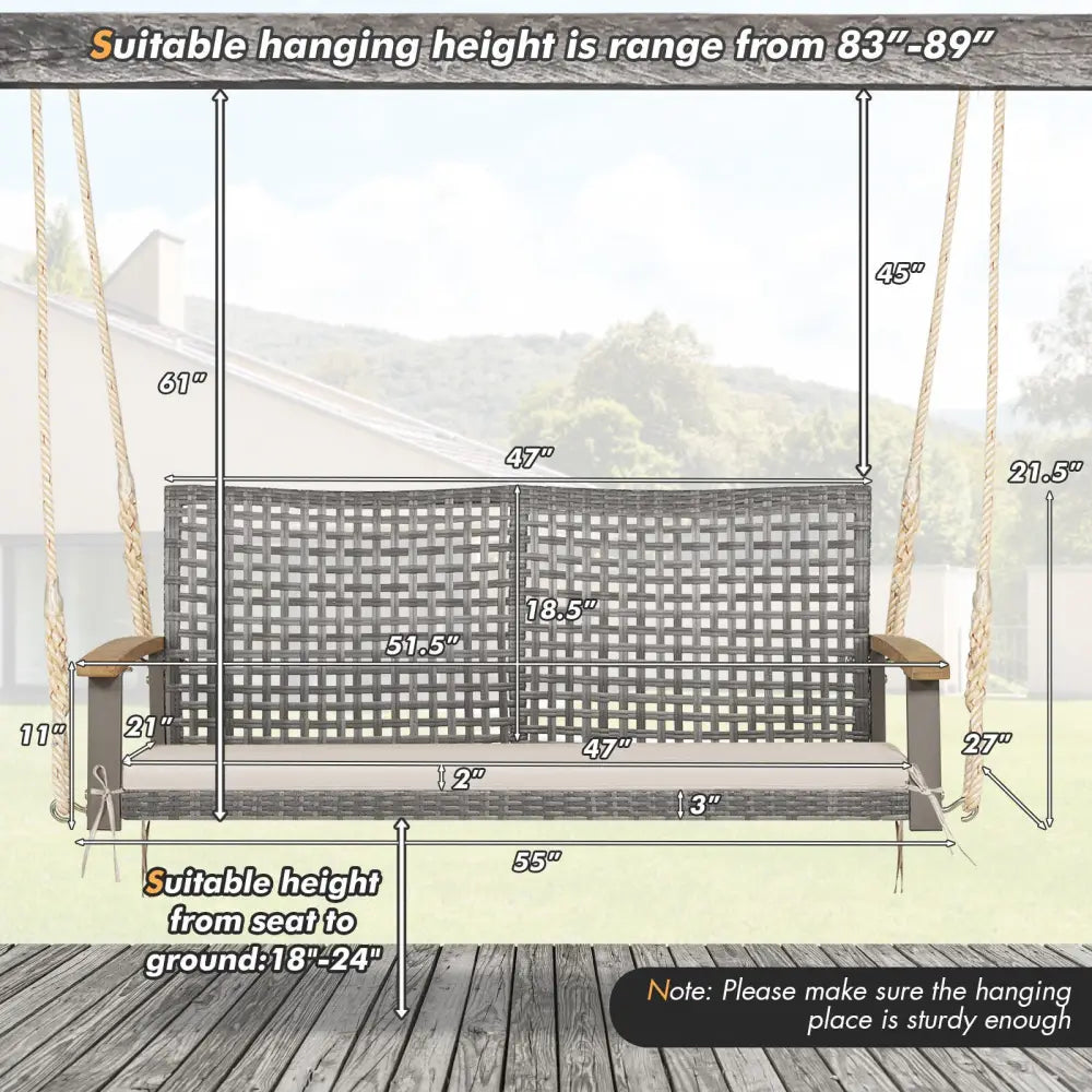 2-Person Patio Wicker Hanging Swing Chair-Off White - Off White - Porch Swings