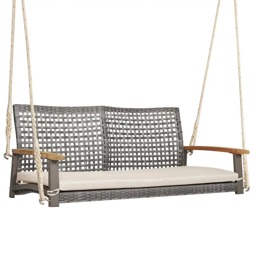 2-Person Patio Wicker Hanging Swing Chair-Off White - Off White - Porch Swings