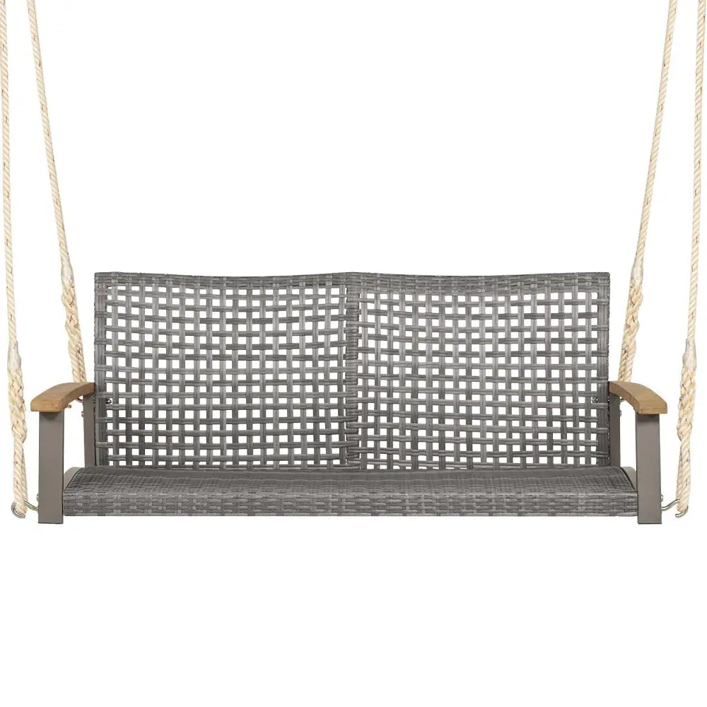 2-Person Patio Wicker Hanging Swing Chair-Red - Red - Porch Swings
