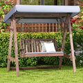 2-Person Porch Swing with Fir Wood Stand and Tilt Canopy-Brown - Brown - Porch Swings