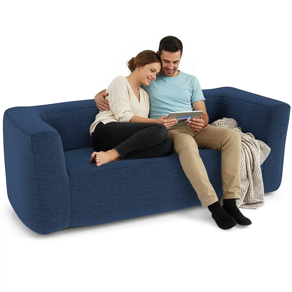 2-Person Portable Blow Up Sofa with Detachable Cover-Blue - Blue - Camping Furniture