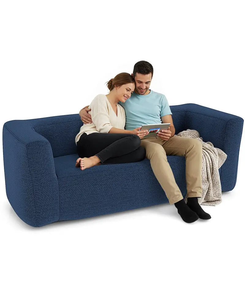 2-Person Portable Blow Up Sofa with Detachable Cover-Blue - Blue - Camping Furniture