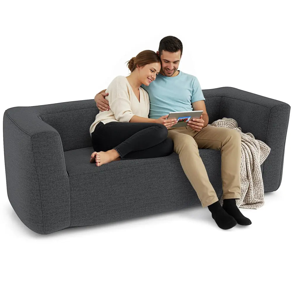 2-Person Portable Blow Up Sofa with Detachable Cover-Gray - Gray - Camping Furniture