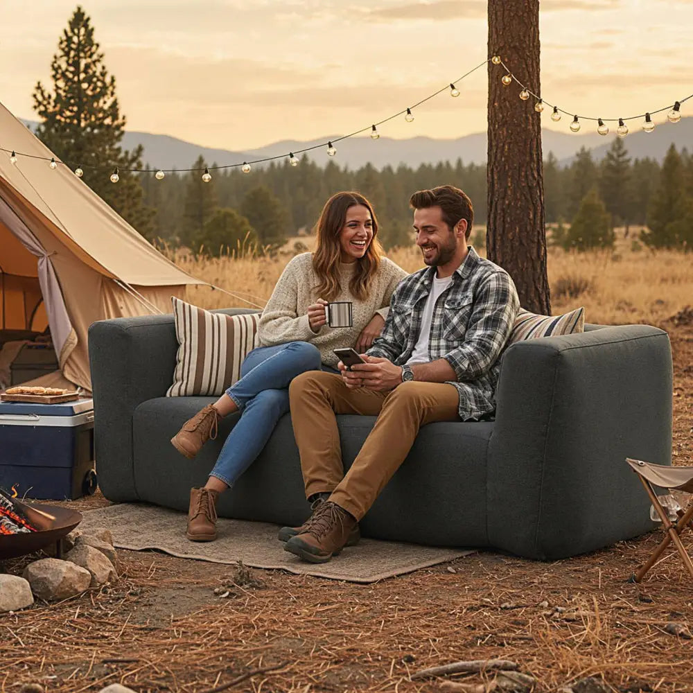 2-Person Portable Blow Up Sofa with Detachable Cover-Gray - Gray - Camping Furniture