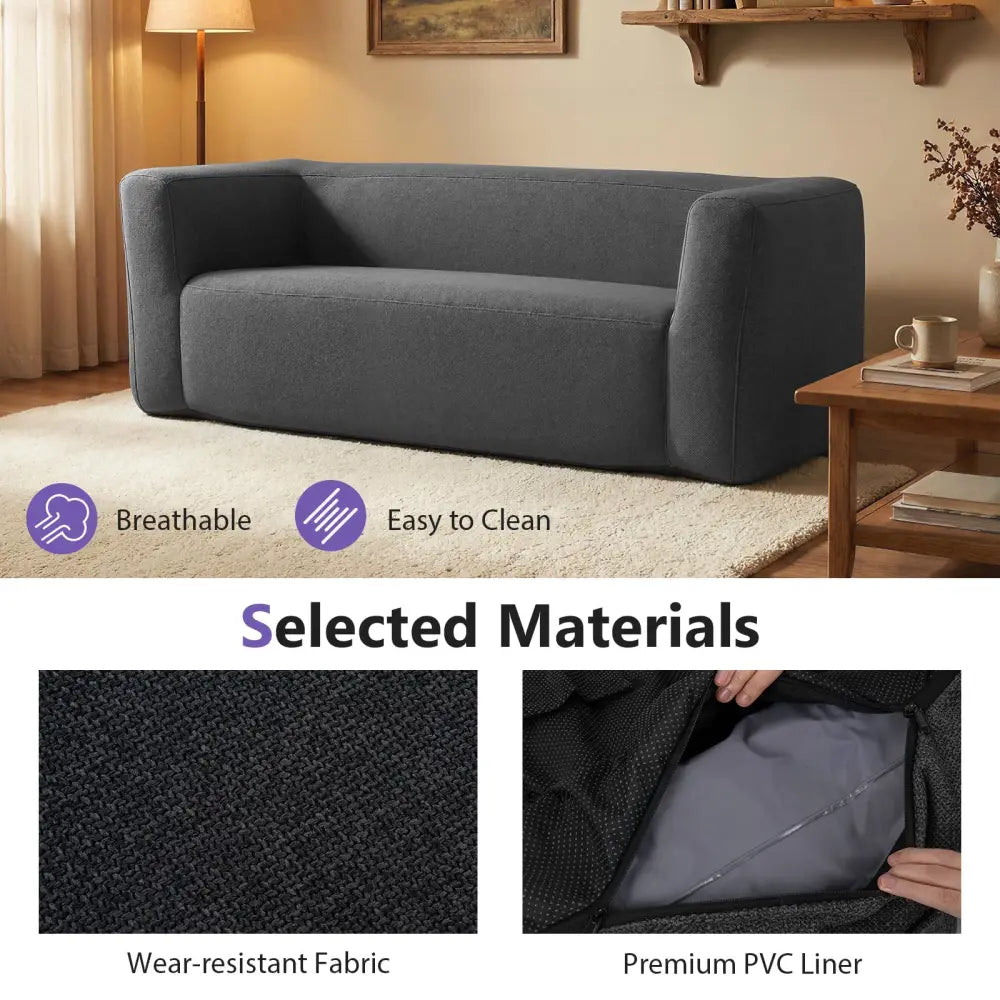 2-Person Portable Blow Up Sofa with Detachable Cover-Gray - Gray - Camping Furniture