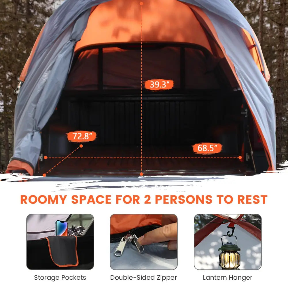 2 Person Portable Pickup Tent with Carry Bag-M - Orange - Tents