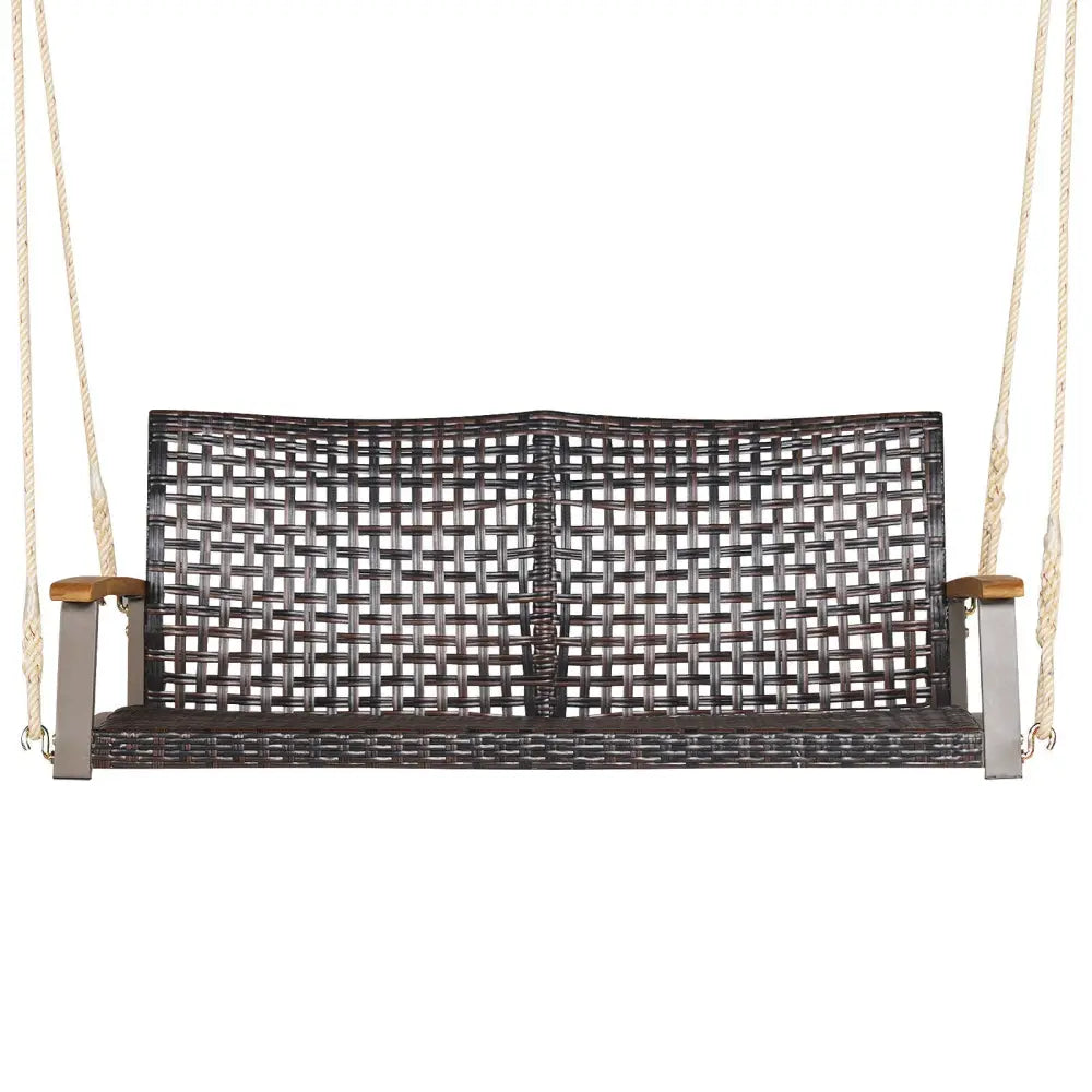 2-Person Rattan Hanging Porch Swing Chair-Black - Black - Porch Swings