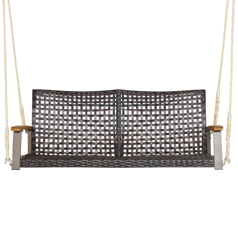 2-Person Rattan Hanging Porch Swing Chair-Off White - Off White - Porch Swings