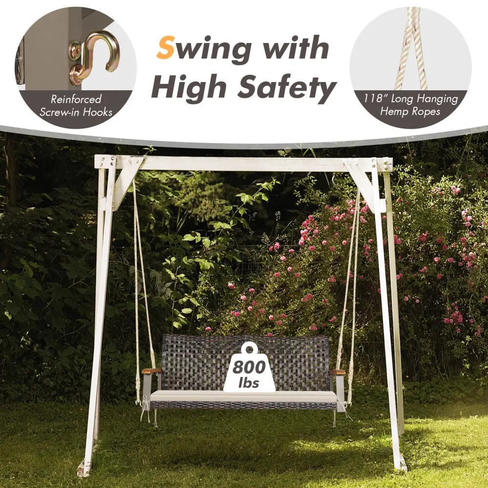 2-Person Rattan Hanging Porch Swing Chair-Off White - Off White - Porch Swings
