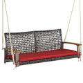 2-Person Rattan Hanging Porch Swing Chair-Red - Red - Porch Swings