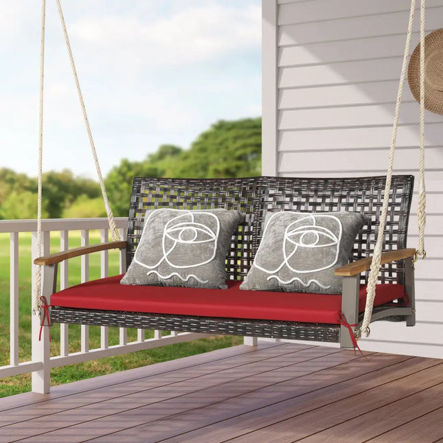 2-Person Rattan Hanging Porch Swing Chair-Red - Red - Porch Swings