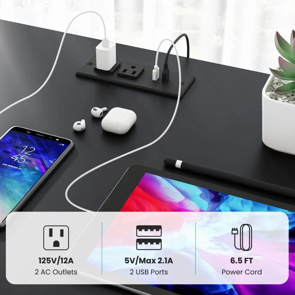 2-Person Reversible Computer Desk Long Office Desk with LED Lights-Black Costway