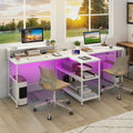 2-Person Reversible Computer Desk Long Office Desk with LED Lights-White Costway
