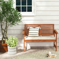 2-Person Solid Wood Patio Bench with Backrest and Cushion - Natural - Outdoor Benches