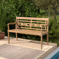 2-Person Teak Wood Patio Bench with Wide Backrest and Curved Armrests - Natural - Outdoor Benches