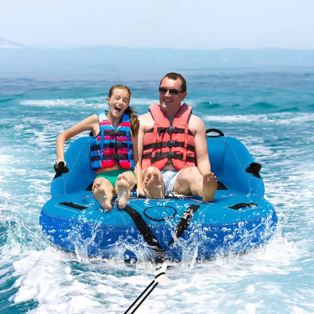 2 Person Water Sport Inflatable Towable Tubes for Boating-Blue - Blue - Water Sports