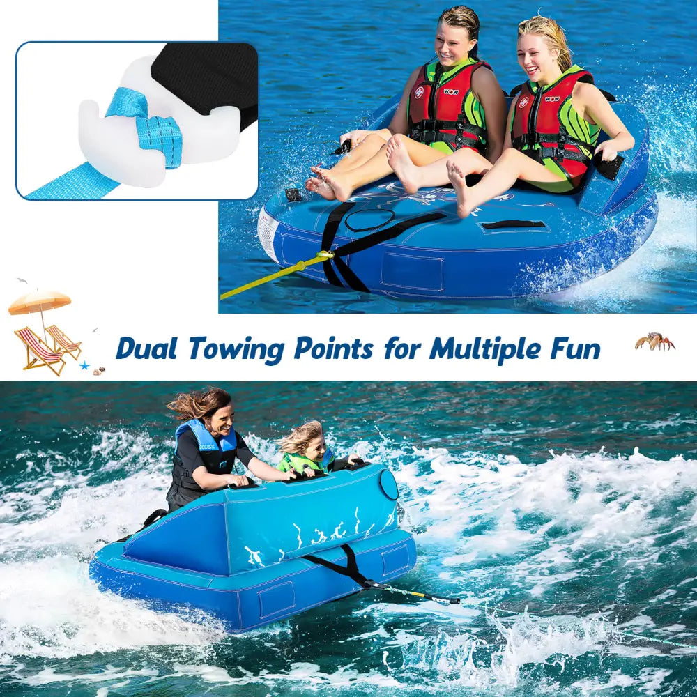 2 Person Water Sport Inflatable Towable Tubes for Boating-Blue - Blue - Water Sports