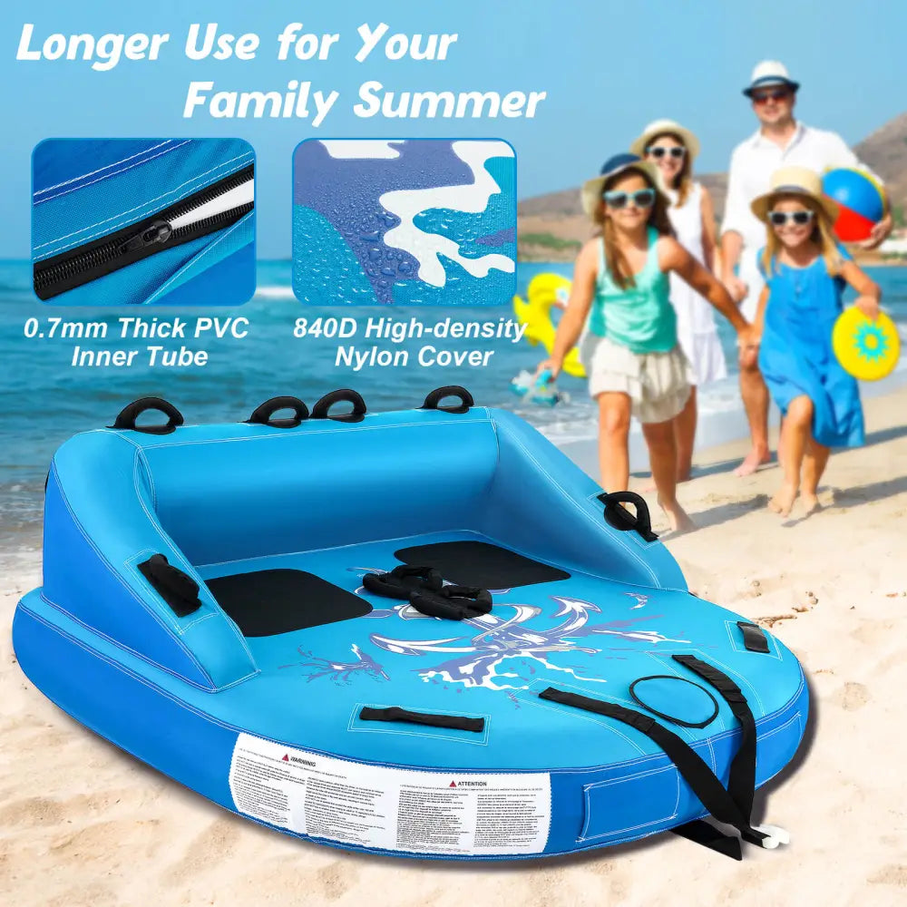 2 Person Water Sport Inflatable Towable Tubes for Boating-Blue - Blue - Water Sports