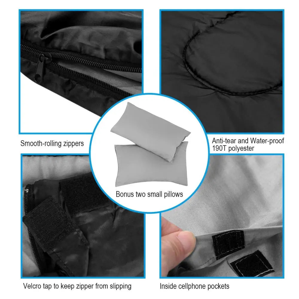 2 Person Waterproof Sleeping Bag with 2 Pillows-Black - Black - Air Mattresses & Sleeping Bags