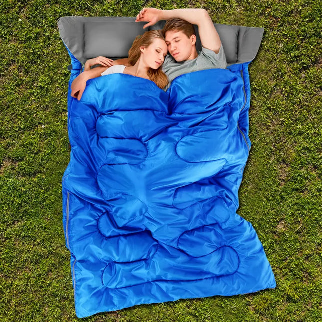 2 Person Waterproof Sleeping Bag with 2 Pillows-Blue - Blue - Air Mattresses & Sleeping Bags