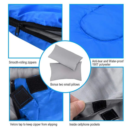 2 Person Waterproof Sleeping Bag with 2 Pillows-Blue - Blue - Air Mattresses & Sleeping Bags