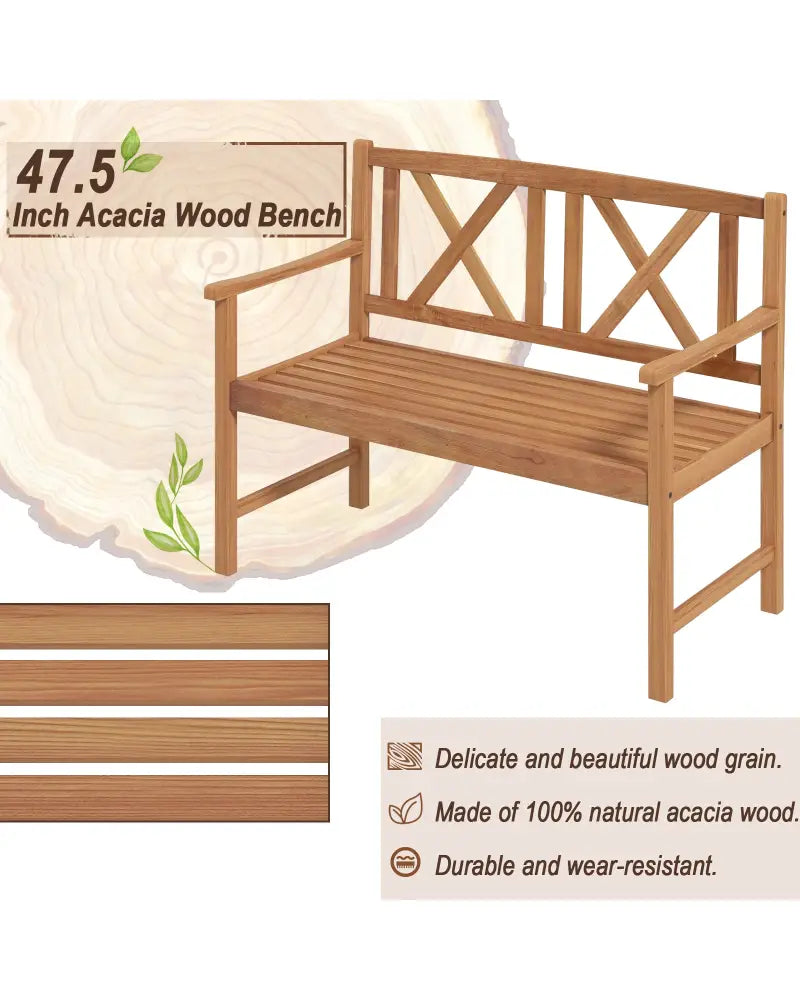 2-Person Wood Outdoor Bench with Cozy Armrest and Backrest - Brown - Outdoor Benches