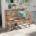 2-Person Wood Outdoor Bench with Cozy Armrest and Backrest - Brown - Outdoor Benches