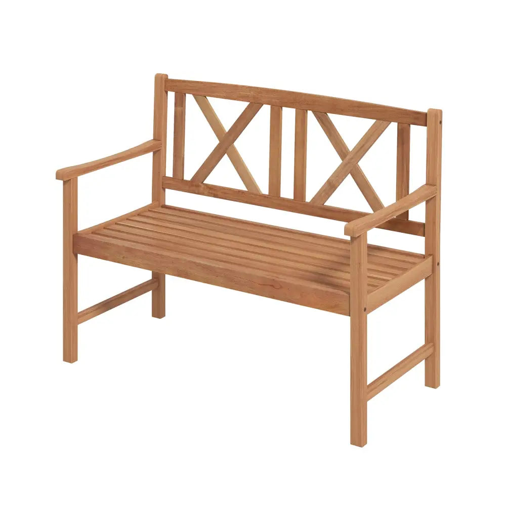 2-Person Wood Outdoor Bench with Cozy Armrest and Backrest - Brown - Outdoor Benches