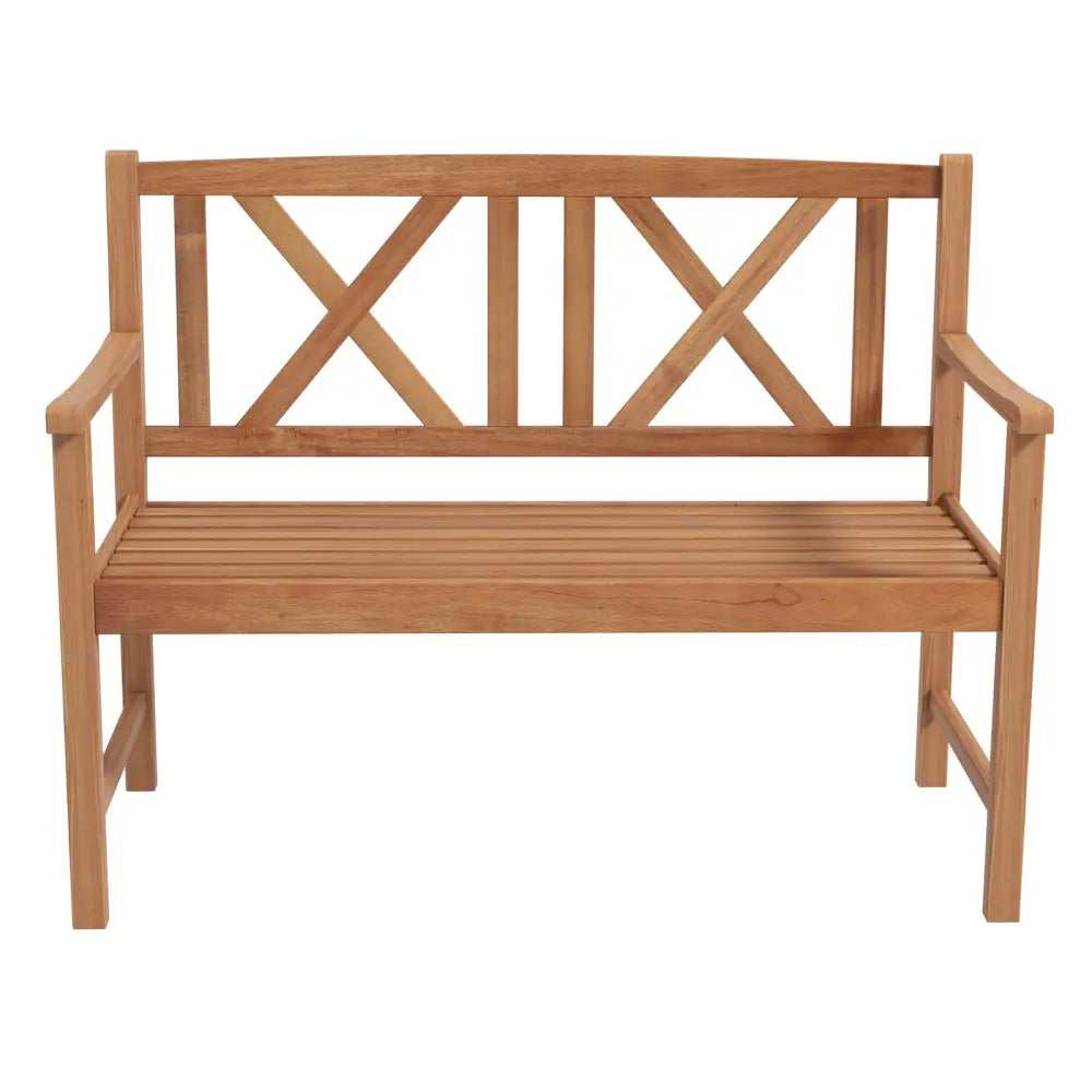 2-Person Wood Outdoor Bench with Cozy Armrest and Backrest - Brown - Outdoor Benches