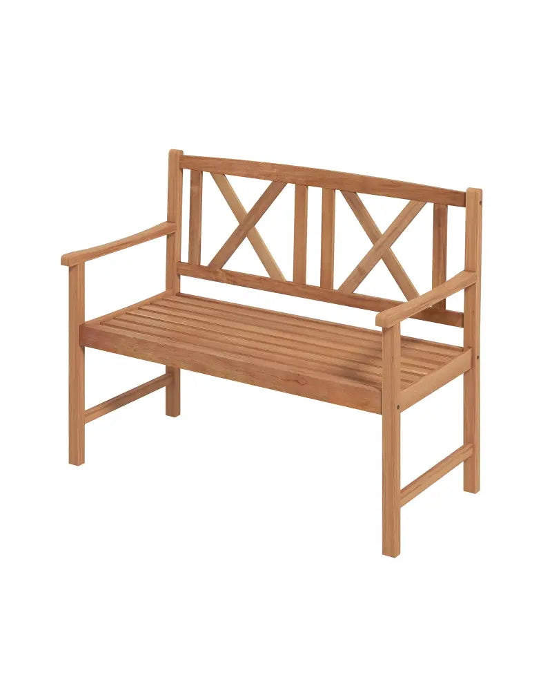 2-Person Wood Outdoor Bench with Cozy Armrest and Backrest - Brown - Outdoor Benches