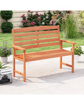 2-Person Wooden Garden Bench with Slatted Backrest and Comfortable Armrests - Natural - Outdoor Benches