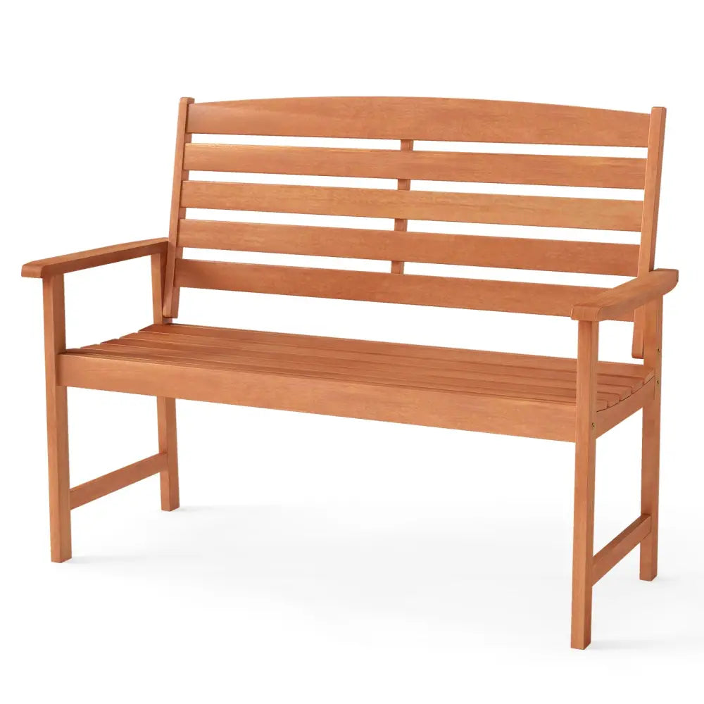 2-Person Wooden Garden Bench with Slatted Backrest and Comfortable Armrests - Natural - Outdoor Benches