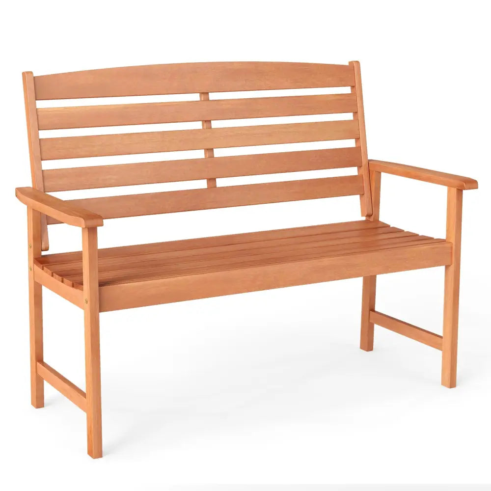 2-Person Wooden Garden Bench with Slatted Backrest and Comfortable Armrests - Natural - Outdoor Benches