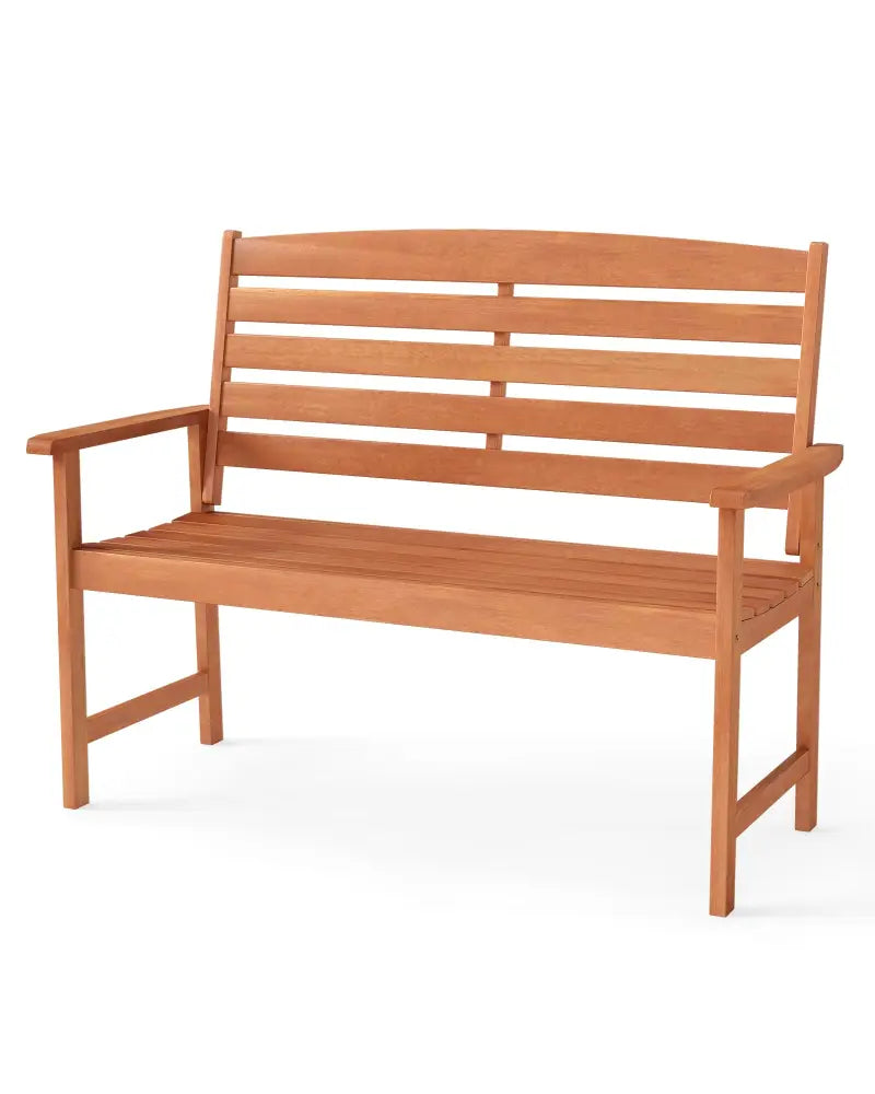 2-Person Wooden Garden Bench with Slatted Backrest and Comfortable Armrests - Natural - Outdoor Benches