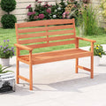 2-Person Wooden Garden Bench with Slatted Backrest and Comfortable Armrests - Natural - Outdoor Benches