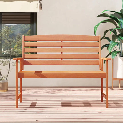 2-Person Wooden Garden Bench with Slatted Backrest and Comfortable Armrests - Natural - Outdoor Benches
