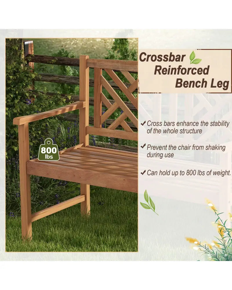 2-Person Wooden Outdoor Bench with Cozy Armrest and Backrest - Brown - Outdoor Benches