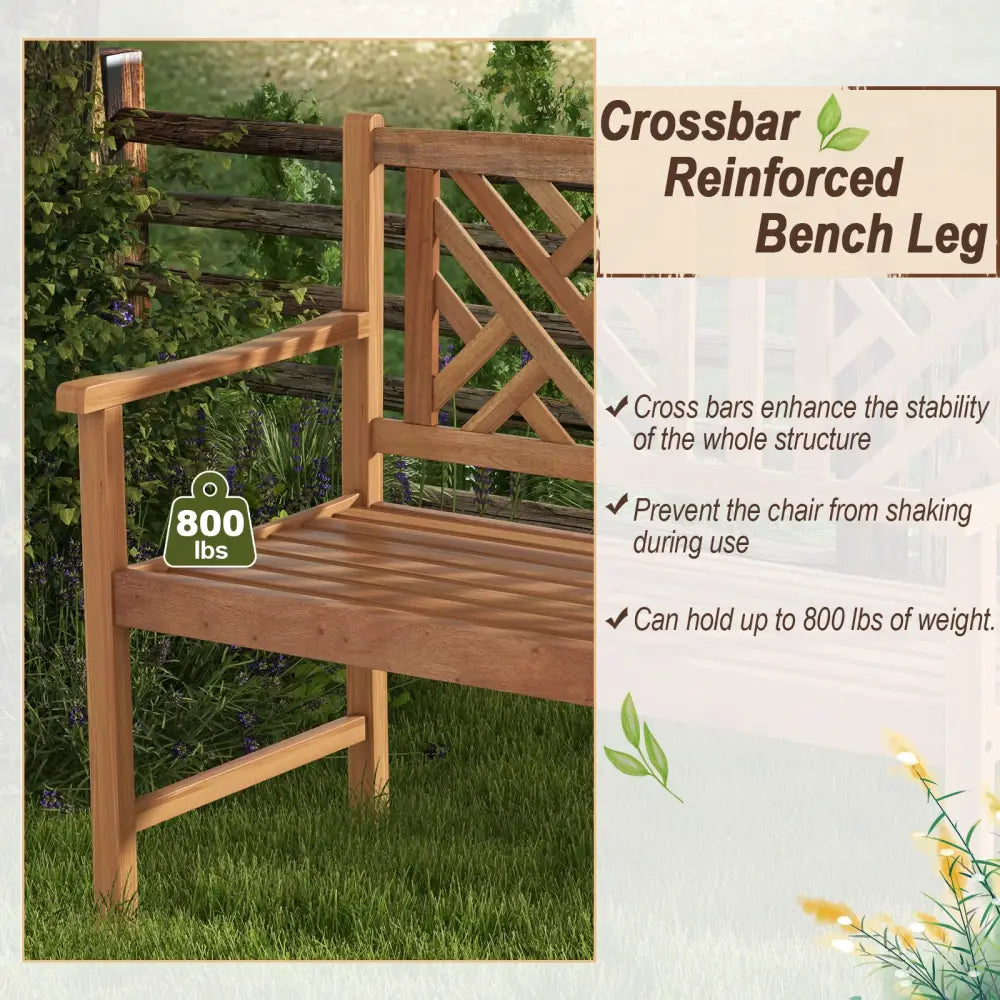 2-Person Wooden Outdoor Bench with Cozy Armrest and Backrest - Brown - Outdoor Benches