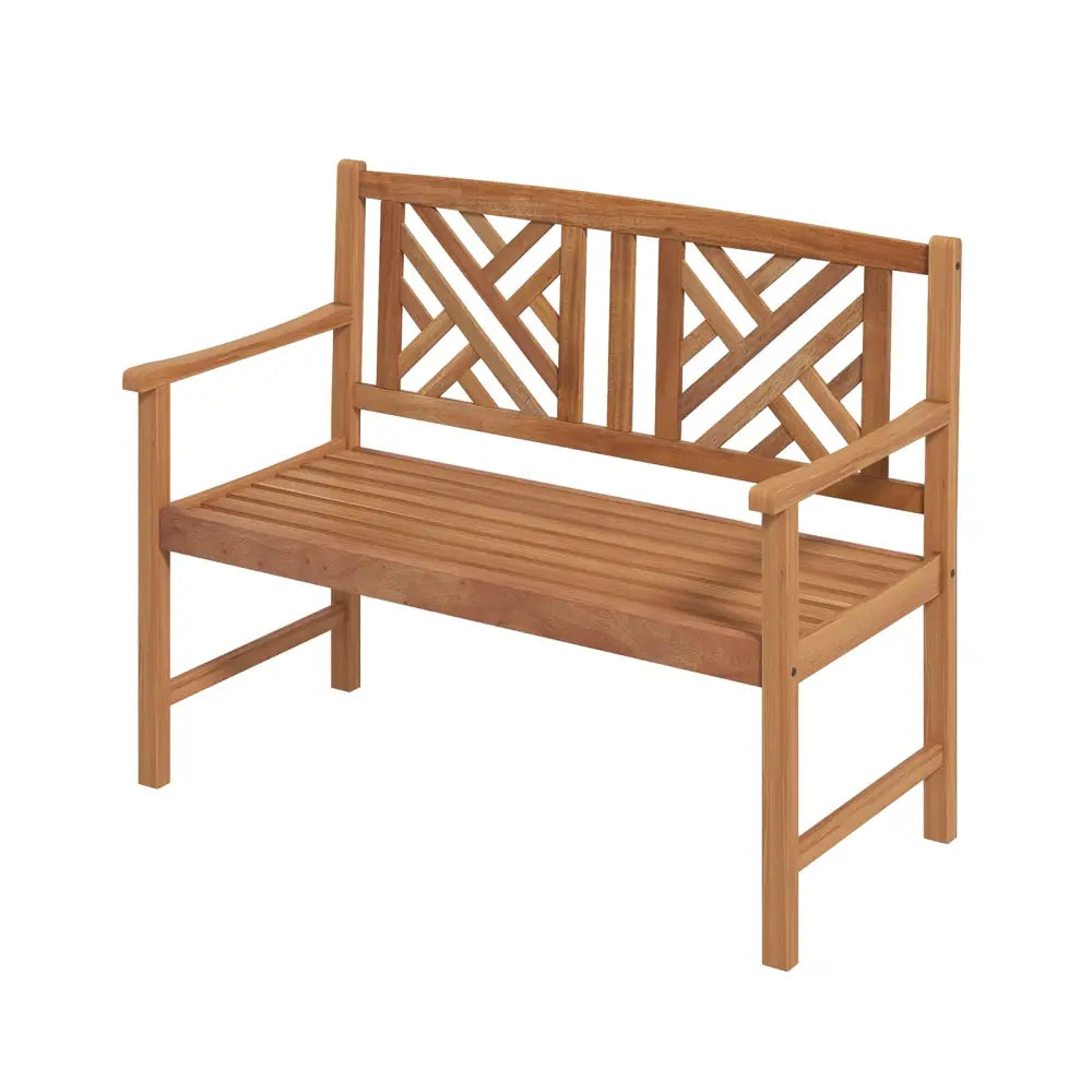 2-Person Wooden Outdoor Bench with Cozy Armrest and Backrest - Brown - Outdoor Benches