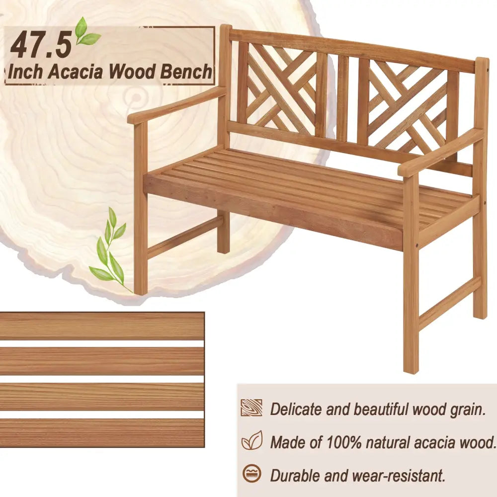 2-Person Wooden Outdoor Bench with Cozy Armrest and Backrest - Brown - Outdoor Benches