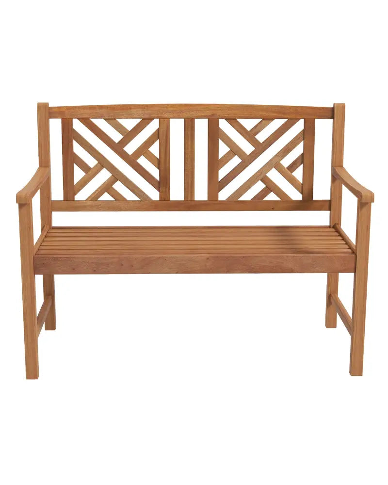 2-Person Wooden Outdoor Bench with Cozy Armrest and Backrest - Brown - Outdoor Benches