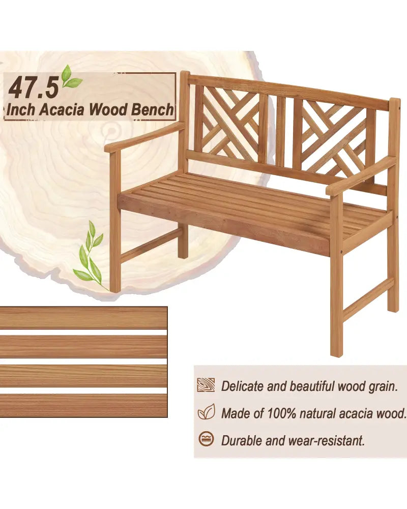 2-Person Wooden Outdoor Bench with Cozy Armrest and Backrest - Brown - Outdoor Benches