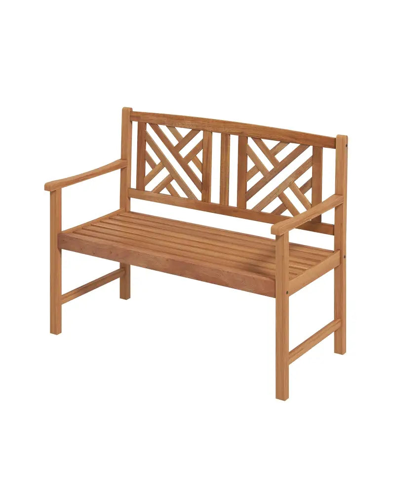 2-Person Wooden Outdoor Bench with Cozy Armrest and Backrest - Brown - Outdoor Benches