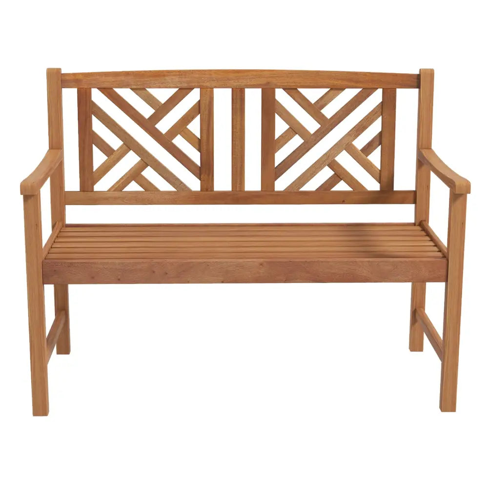 2-Person Wooden Outdoor Bench with Cozy Armrest and Backrest - Brown - Outdoor Benches