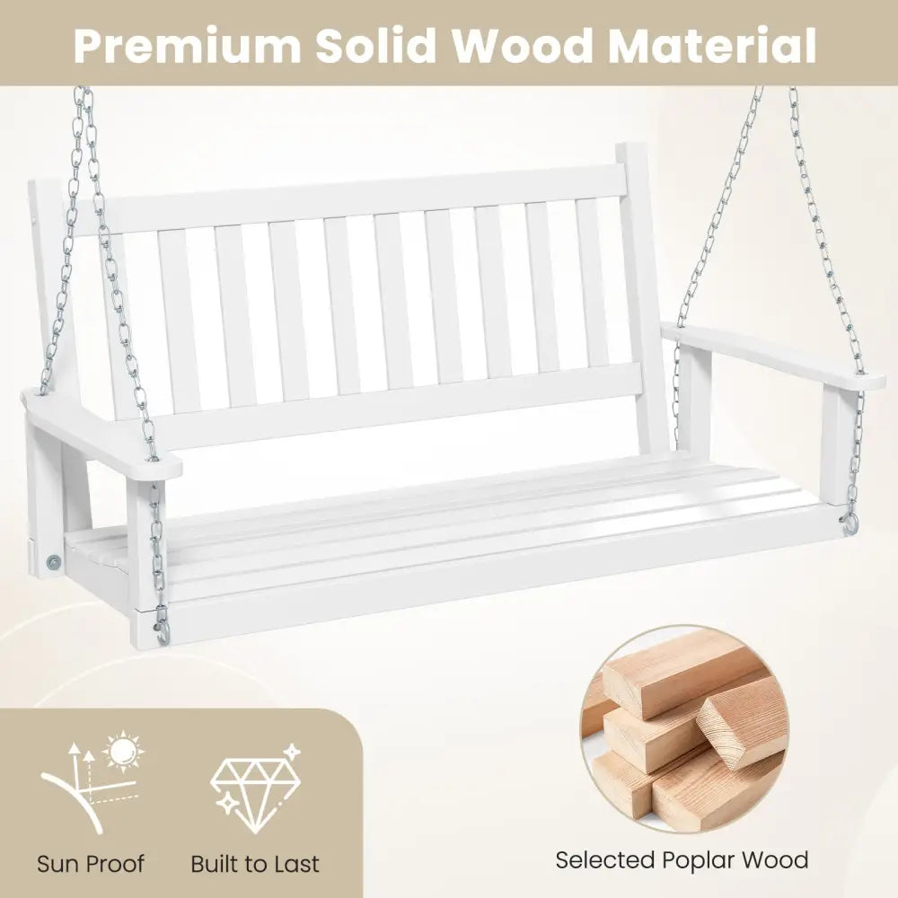 2-Person Wooden Outdoor Porch Swing with 500 lbs Weight Capacity-White - White - Porch Swings